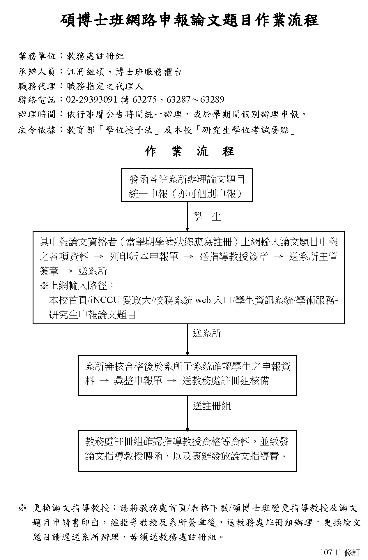 論文題目暨指導教授申報、變更